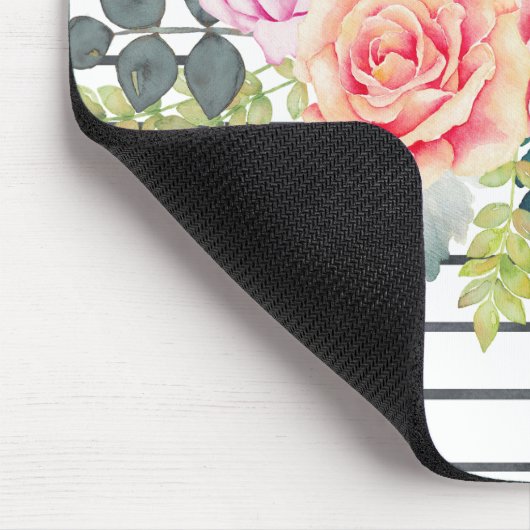 Floral Stripe Muster Trendy Rose Mousepad (Ecke)