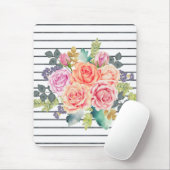 Floral Stripe Muster Trendy Rose Mousepad (Mit Mouse)