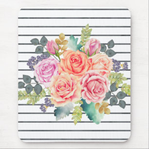 Floral Stripe Muster Trendy Rose Mousepad