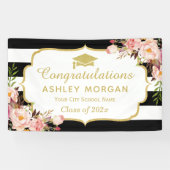Floral Stripes Glam Glückwunsch Grad Graduierungsp Banner (Horizontal)