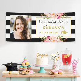 Floral Stripes Glam Glückwunschs Grad Abschluss Fo Banner