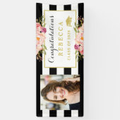 Floral Stripes Glam Glückwunschs Grad Abschluss Fo Banner (Vertikal)