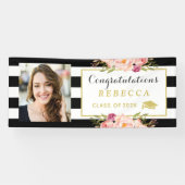 Floral Stripes Glam Glückwunschs Grad Abschluss Fo Banner (Horizontal)