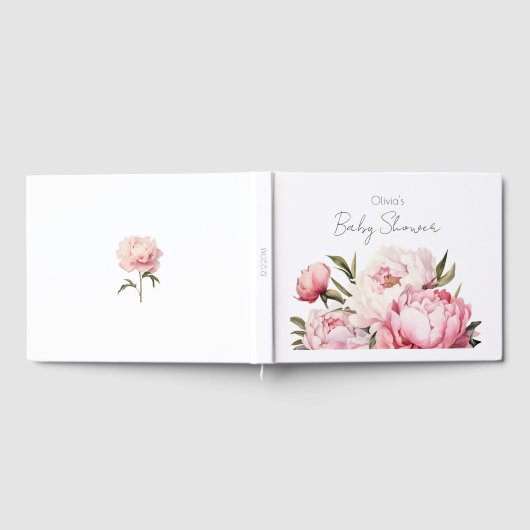 FLORAL SUBTLE SOFT BLUSH PINK PEONIES BABY DUSCHE GÄSTEBUCH (Voll)