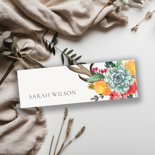 FLORAL SUCCULENT ANTLER BOHEMIAN ALLURE ADDRESS MINI VISITENKARTE