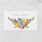 FLORAL SUCCULENT ANTLER BOHEMIAN ALLURE ADDRESS VISITENKARTE (Vorderseite)