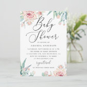 Floral Succulent Baby Shower | Elegant Boho Cactus Einladung (Stehend Vorderseite)