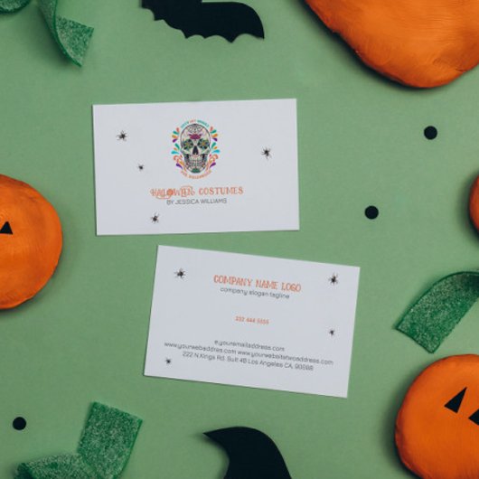 Floral Sugar Skull Burning Business Card Visitenkarte