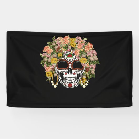 Floral Sugar Skull Day of the Dead Dia De Muertos Banner (Horizontal)