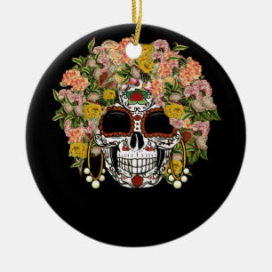 Floral Sugar Skull Day of the Dead Dia De Muertos Keramik Ornament