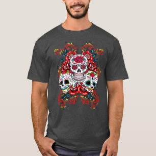 Floral Sugar Skull Day of the Dead Dia De Muertos T-Shirt