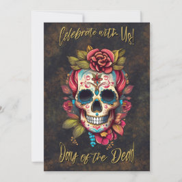 Floral Sugar Skull Day of the Dead English Einladung
