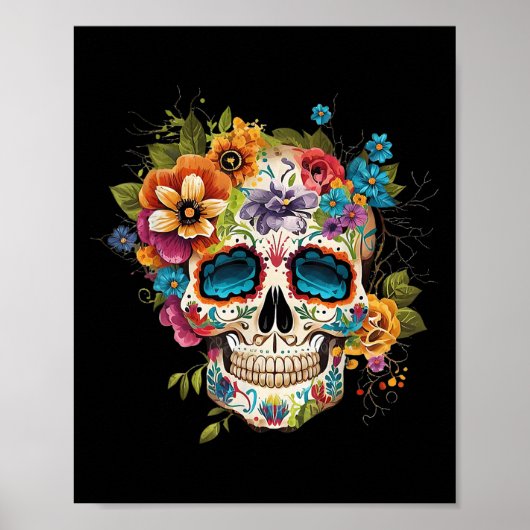 Floral Sugar Skull Dia De Los Muertos Gothic Day O Poster (Vorne)