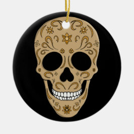 Floral Sugar Skull Dia de los Muertos Keramik Ornament