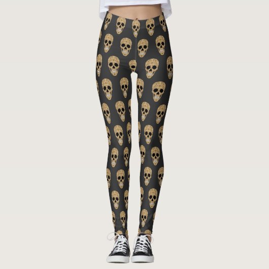 Floral Sugar Skull Dia de los Muertos Leggings (Vorderseite)