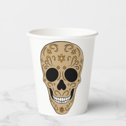 Floral Sugar Skull Dia de los Muertos Pappbecher (Vorderseite)