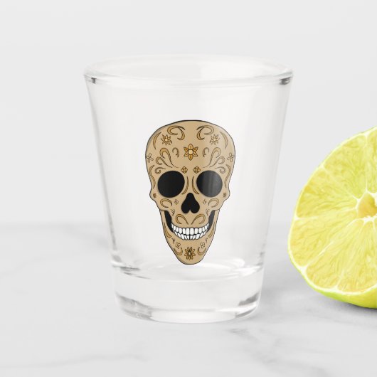 Floral Sugar Skull Dia de los Muertos Schnapsglas (Vorderseite)