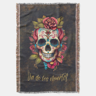 Floral Sugar Skull Día de los Muertos Spanisch Decke