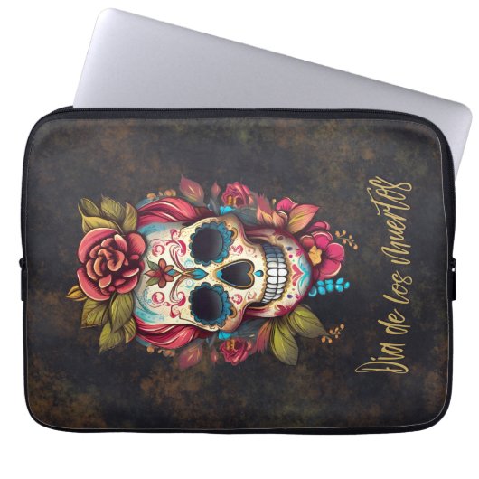 Floral Sugar Skull Día de los Muertos Spanisch Laptopschutzhülle (Vorderseite)