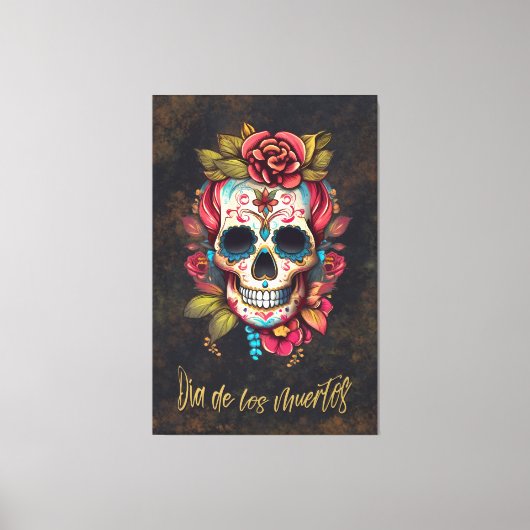 Floral Sugar Skull Día de los Muertos Spanisch Leinwanddruck (Vorderseite)