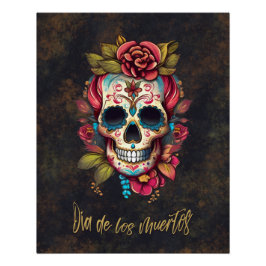 Floral Sugar Skull Día de los Muertos Spanisch Poster