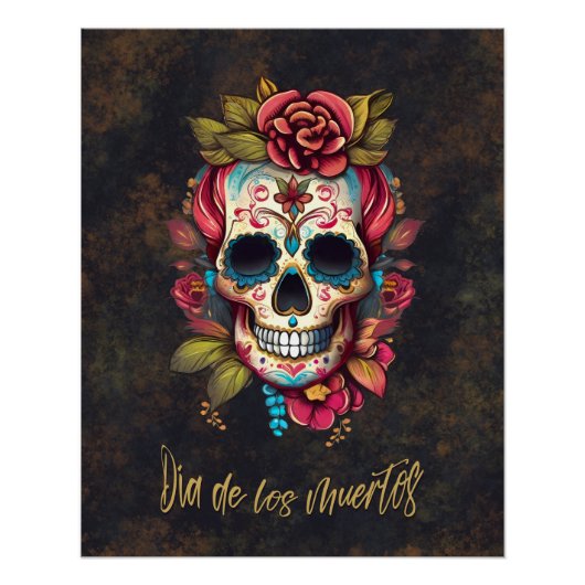 Floral Sugar Skull Día de los Muertos Spanisch Poster (Vorderseite)