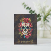 Floral Sugar Skull Día de los Muertos Spanisch Postkarte (Stehend Vorderseite)
