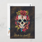 Floral Sugar Skull Día de los Muertos Spanisch Postkarte (Vorne/Hinten)