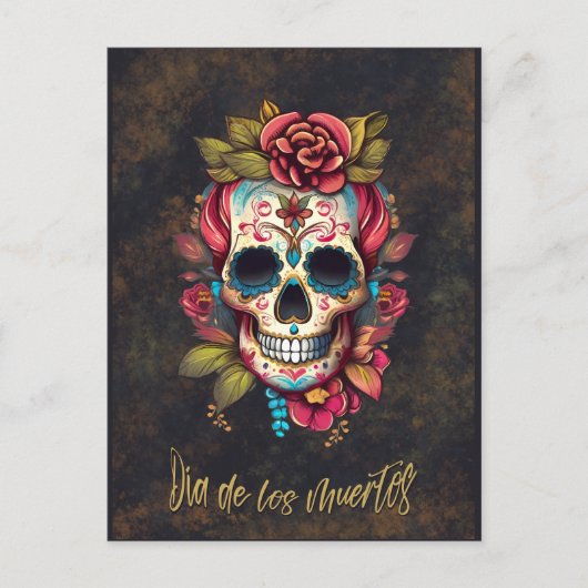 Floral Sugar Skull Día de los Muertos Spanisch Postkarte (Vorderseite)