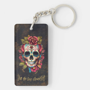 Floral Sugar Skull Dia de los Muertos Spanisch Schlüsselanhänger