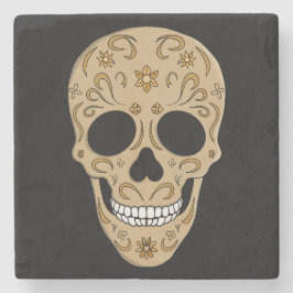 Floral Sugar Skull Dia de los Muertos Steinuntersetzer