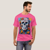 Floral Sugar Skull Día De Los Muertos T-Shirt (Vorne ganz)
