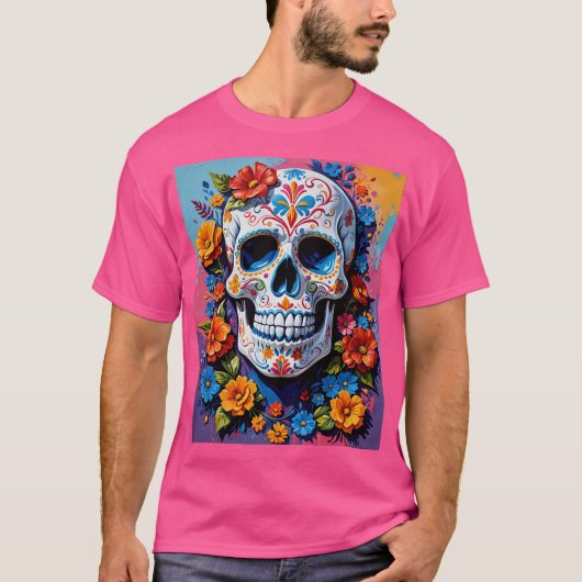 Floral Sugar Skull Día De Los Muertos T-Shirt (Vorderseite)