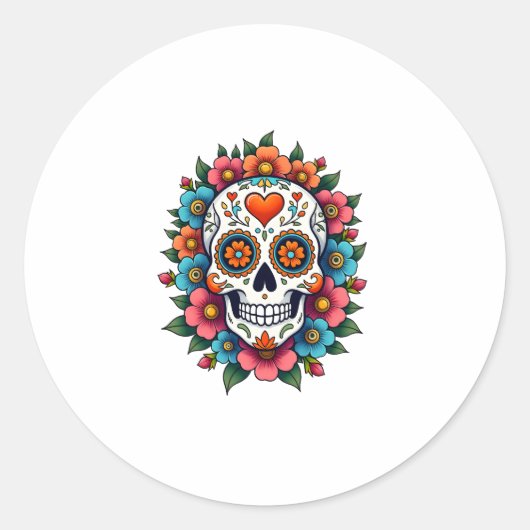 Floral Sugar Skull Dia De Muertos Day of The Dead  Runder Aufkleber (Vorderseite)