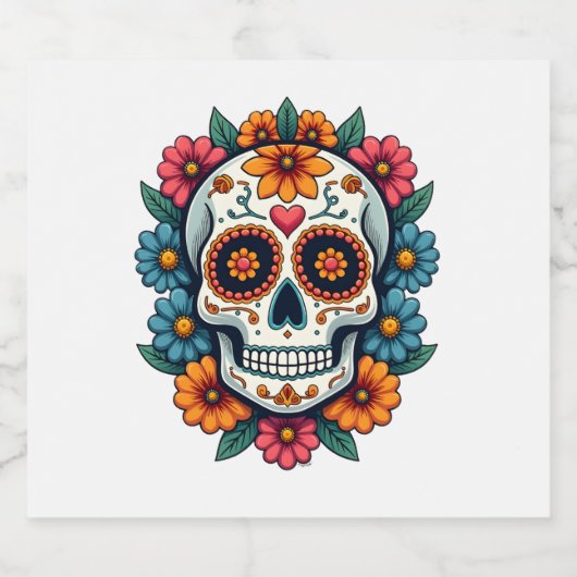 Floral Sugar Skull Dia De Muertos Day of The Dead Schaumweinetikett (Einzelnes Label)