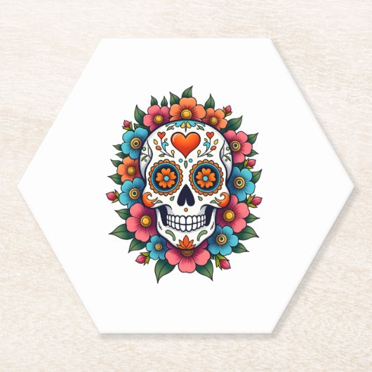 Floral Sugar Skull Dia De Muertos Day of The Dead Untersetzer (Vorderseite)