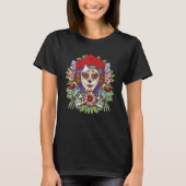 Floral Sugar Skull Dia De Muertos Women T-Shirt (Vorderseite)