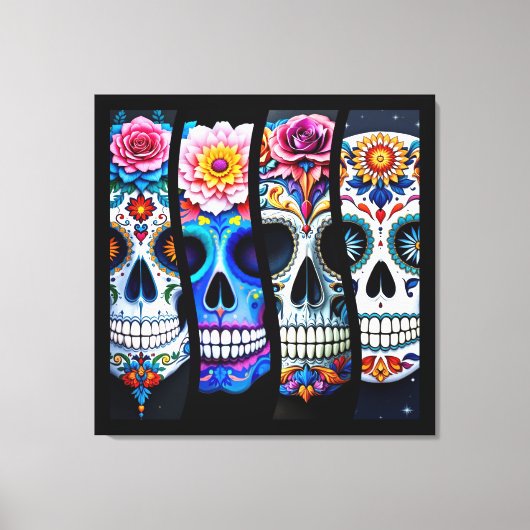 Floral Sugar Skull  Leinwanddruck (Vorderseite)