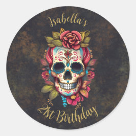 Floral Sugar Skull Meilenstein Geburtstag Runder Aufkleber