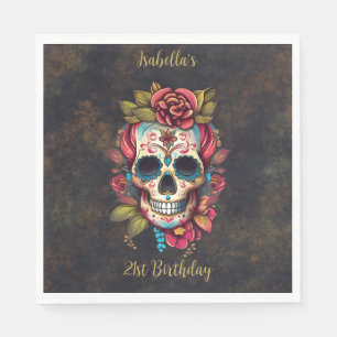 Floral Sugar Skull Meilenstein Geburtstag Serviette