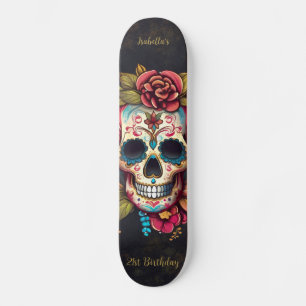 Floral Sugar Skull Meilenstein Geburtstag Skateboard