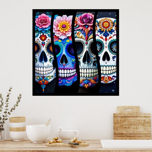Floral Sugar Skull  Poster (Küche)