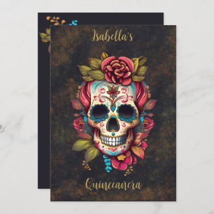 Floral Sugar Skull Quinceanera Geburtstag Englisch Einladung
