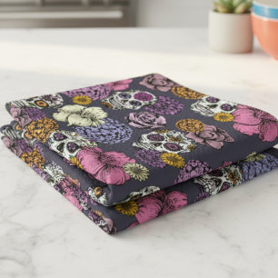 Floral Sugar Skulls Dia de los Muertos Geschirrtuch