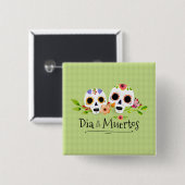 Floral Sugar Skulls Dia de Muertos | Button (Vorne & Hinten)