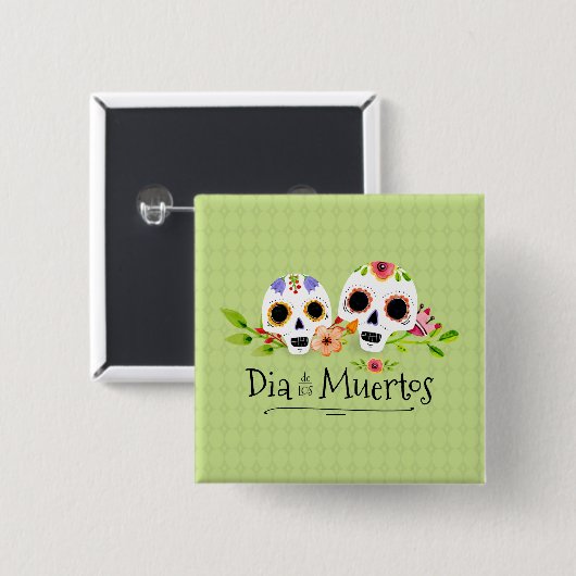 Floral Sugar Skulls Dia de Muertos | Button (Vorne & Hinten)