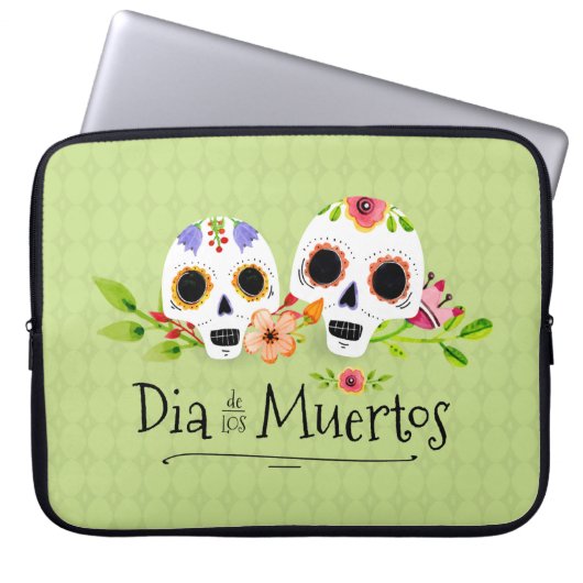 Floral Sugar Skulls Dia de Muertos | Laptop Sleeve (Vorderseite)