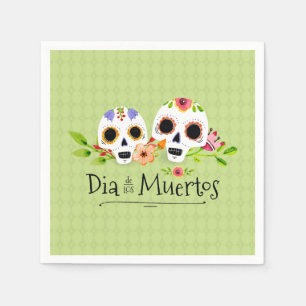 Floral Sugar Skulls Dia de Muertos   Serviette