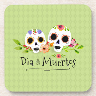 Floral Sugar Skulls Dia de Muertos   Untersetzer