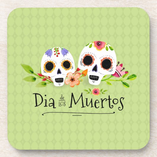 Floral Sugar Skulls Dia de Muertos | Untersetzer (Vorderseite)